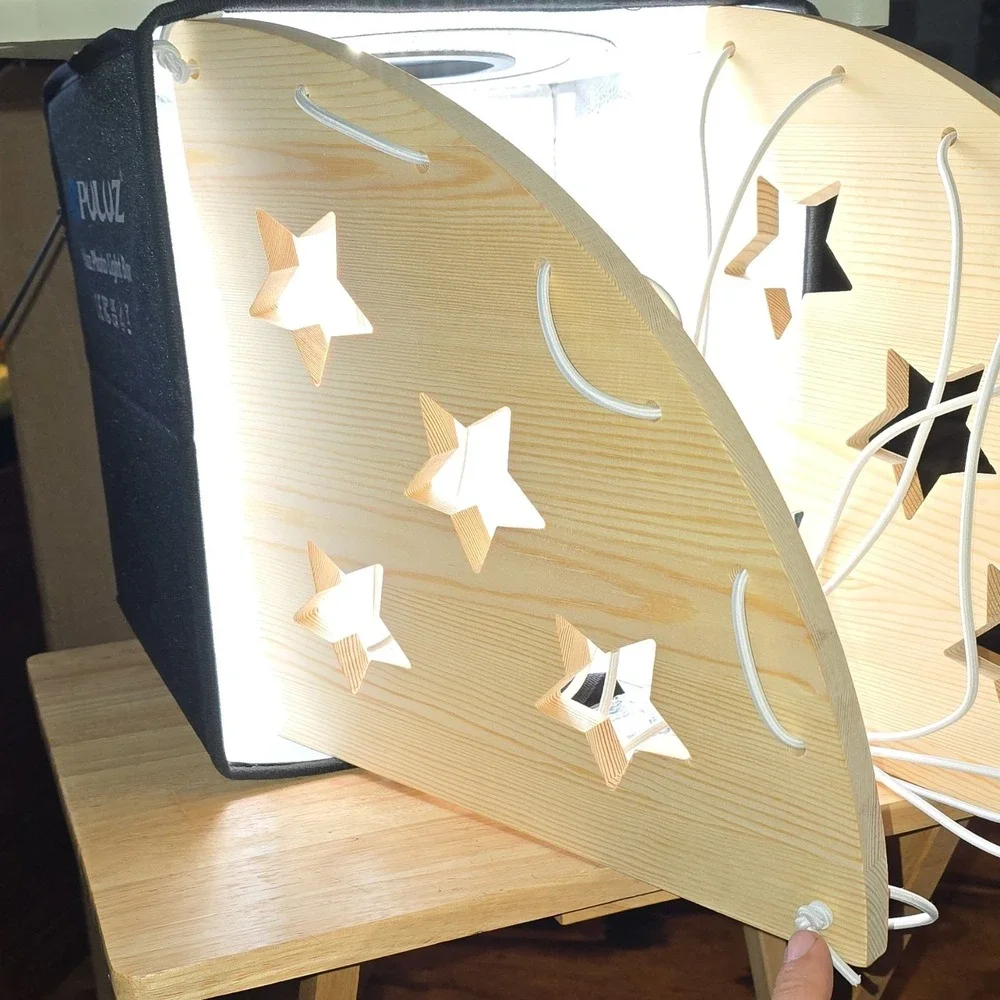 Jtksfcl‎ Wall Mounted Stuffed Animal Organizer with Star Cutouts, Wood Panels